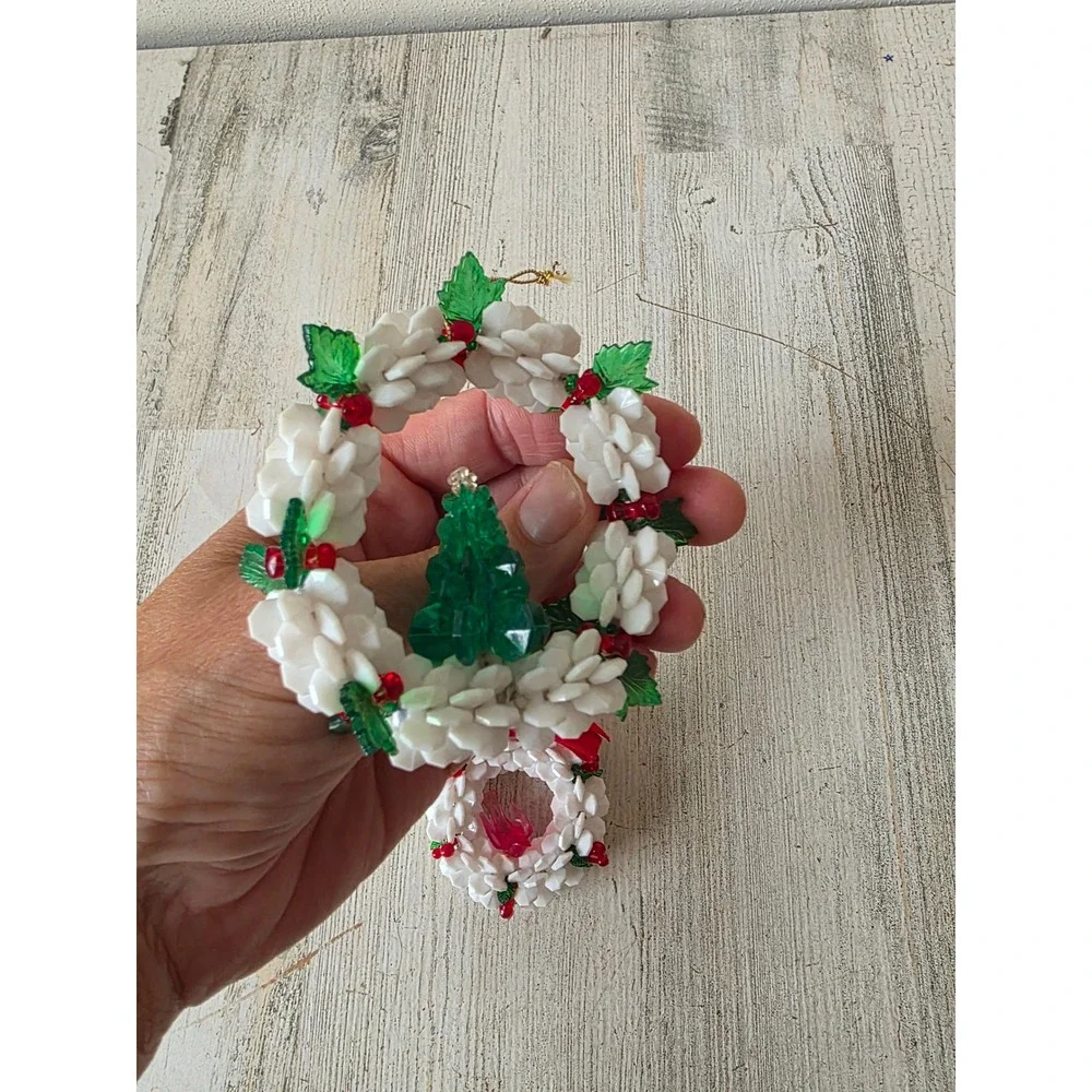 Vintage beaded wreath bird candle ornament Xmas tree